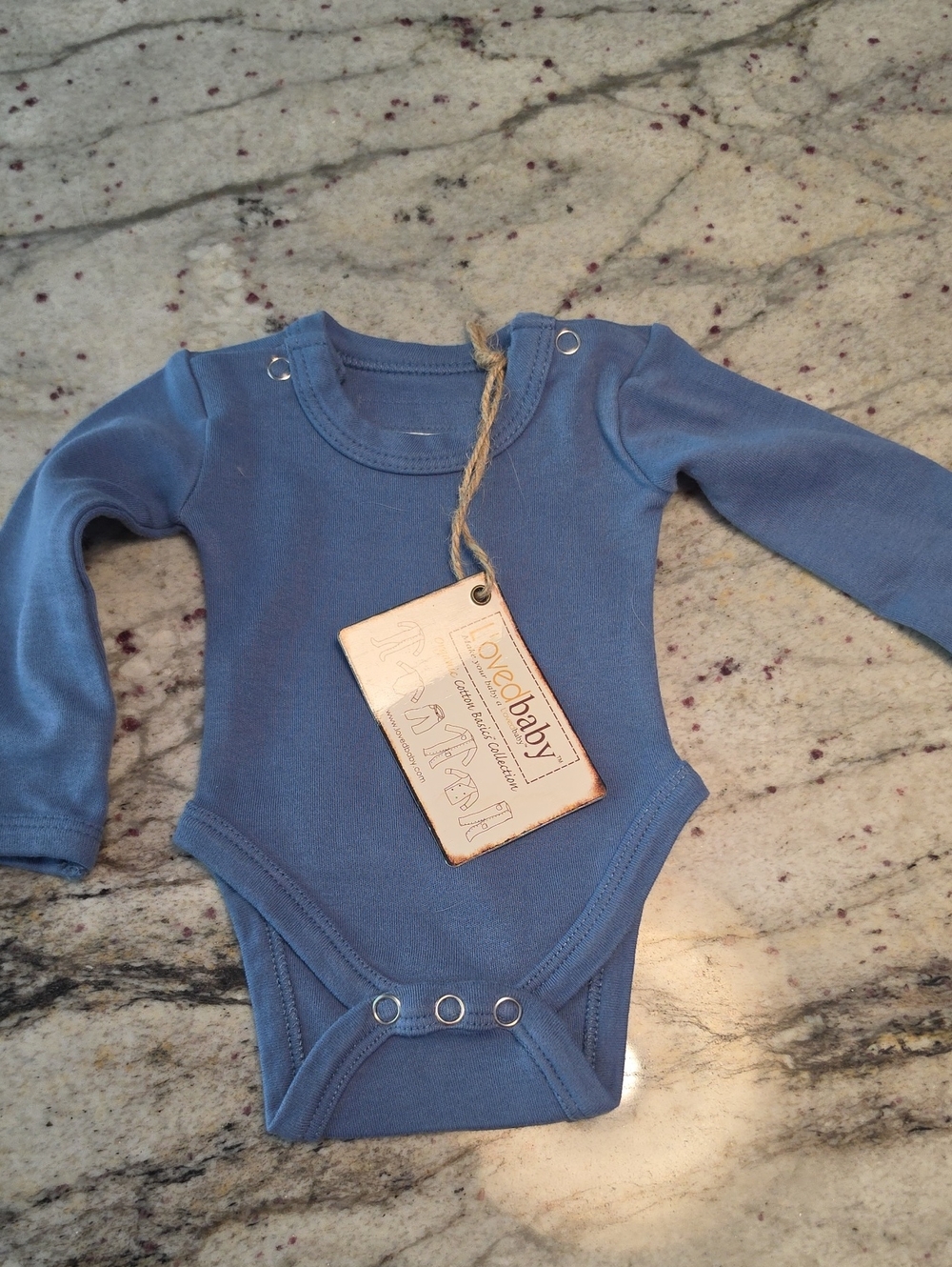 L'ovedbaby Blue Long-Sleeve Cotton Baby One-Piece‎ Newborn